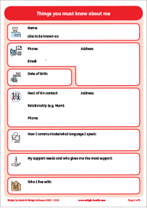 template software passport Health A&E Passport Communication Widgit